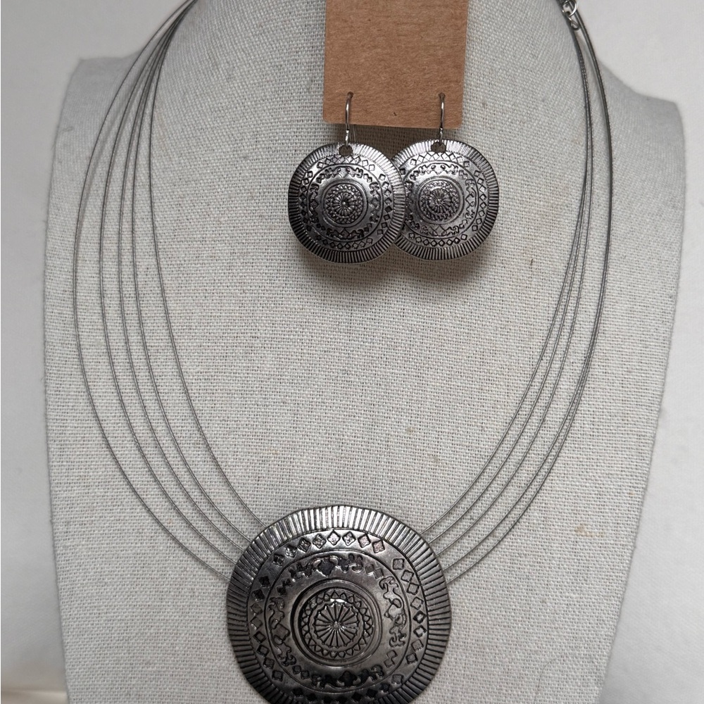 Silver Statement Necklace and Earring Set